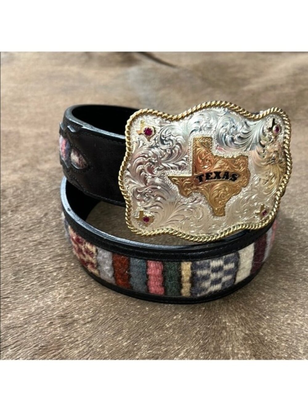 Scalloped German Silver Style Western Belt Buckle Texas Rhinestone Belt Buckle
